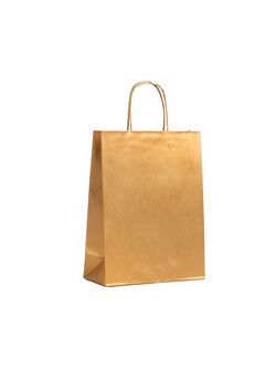 shopper in carta finitura oro metallizzato con maniglie intrecciate