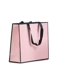 shopper in carta rosa con bordatura nera e maniglia nera in grosgrain
