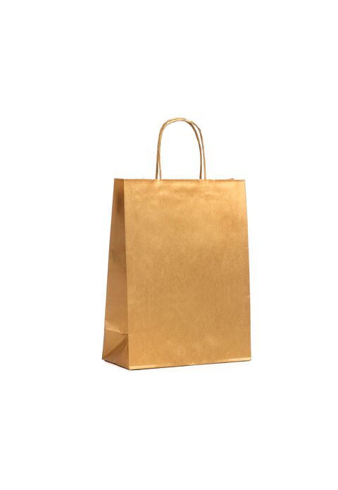 shopper in carta finitura oro metallizzato con maniglie intrecciate