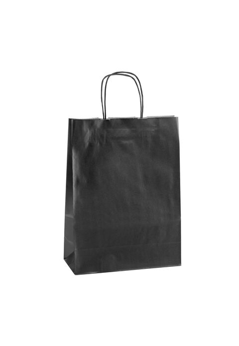 shopper in carta colore nero con maniglie intrecciate