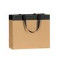 shopper in carta avana con striscia nera e maniglia in grosgrain in nero