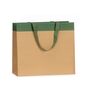 shopper carta avana con striscia verde e maniglie in grosgrain verde